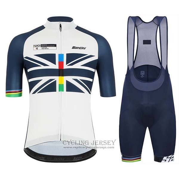 2019 Cycling Jersey USA White Dark Blue Short Sleeve And Bib Short